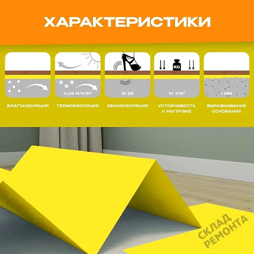 Фото Подложка листовая Solid 2 мм под ламинат и паркет желтая – купить в Южно-Сахалинске: цена, описание, фото. Интернет-магазин 3