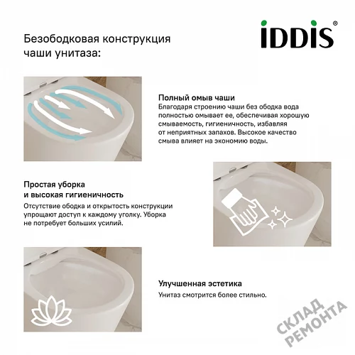 Фото Унитаз подвесной Iddis Калипсо CALRDSEi25 безободковый купить в Южно-Сахалинске: цена, описание, фото. Интернет-магазин 7