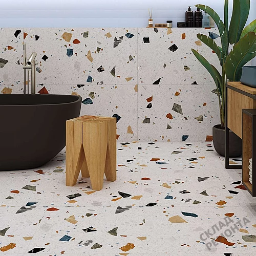 Фото Керамогранит матовый Steppe Ceramics Chips White белый 600*600*9 – купить в Южно-Сахалинске: цена, описание, фото. Интернет-магазин 2